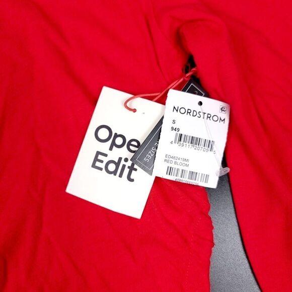 NORDSTROM Open Edit 90s Ruched Long Sleeve Crew Neck Top in Red Womens Small - Picture 2 of 7